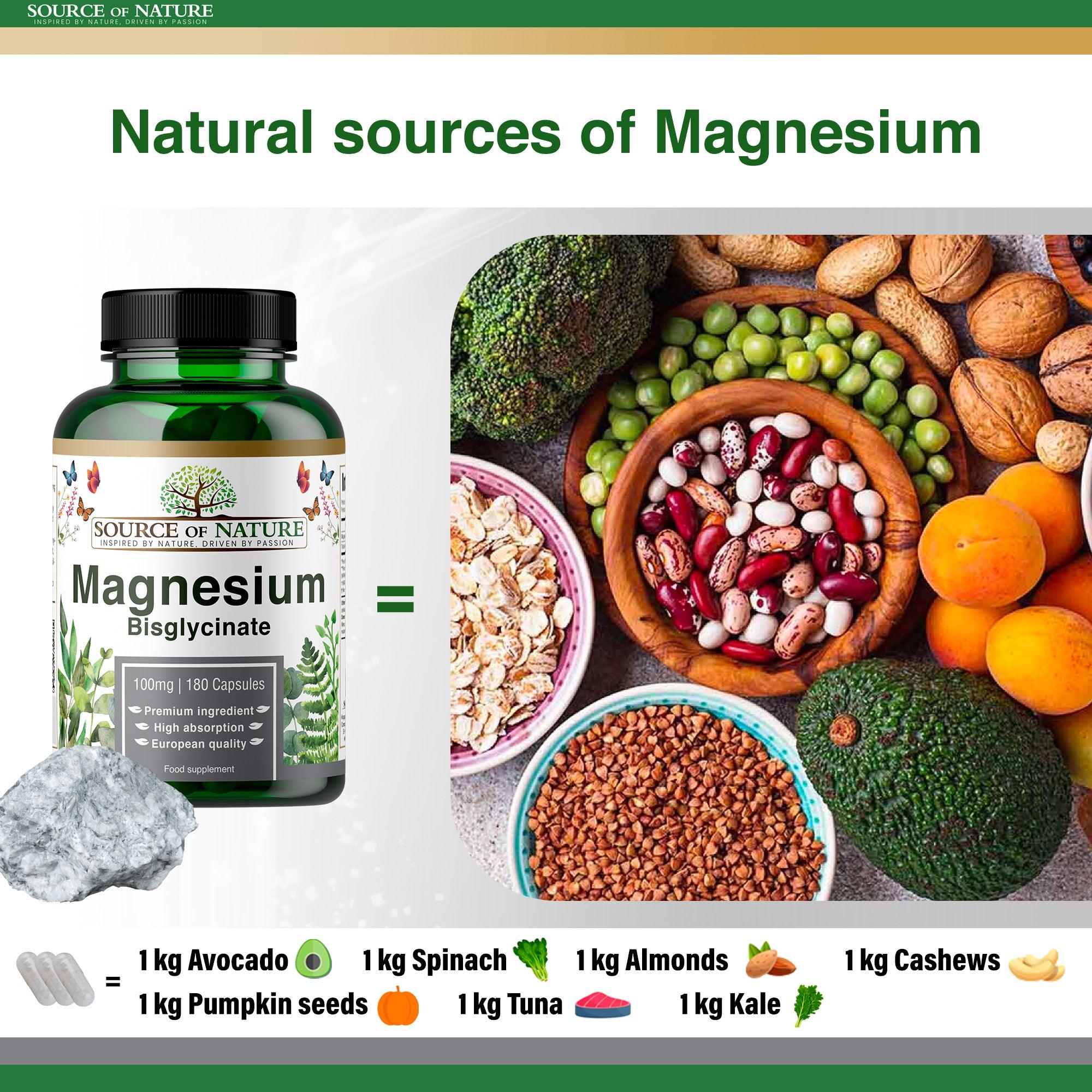 Magnesio bisglicinato 770mg | 180 Capsule | Fornitura per 3 mesi Source of Nature